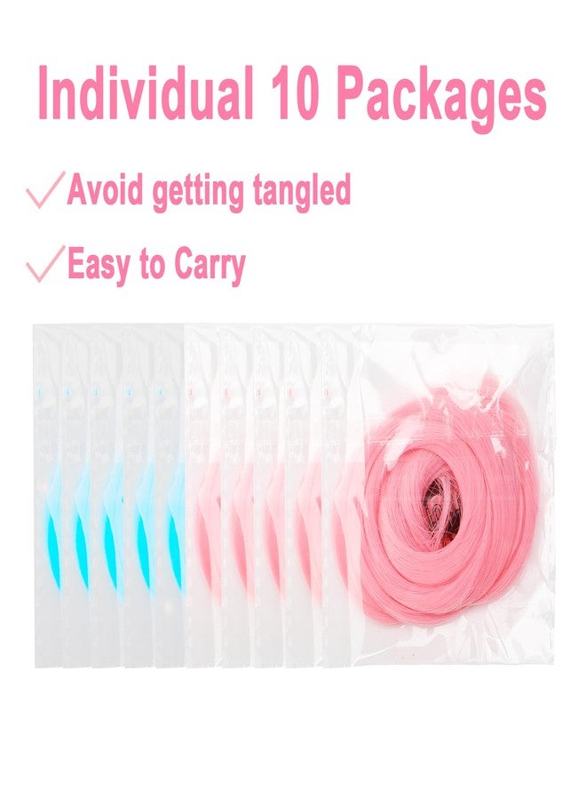 Olldag 10 PCS Pink and Lake Blue Hair Extensions, Curly Wavy Synthetic Hairpieces Clip in Rainbow Neon Party Highlights, Colorful Hair Accessories for Women 17 inch (Pink Lake Blue) - Image 5